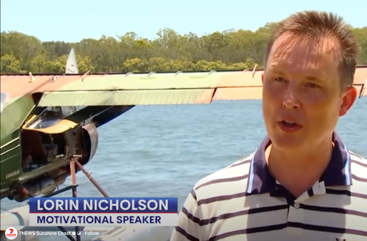 Lorin appears in news video with seaplane